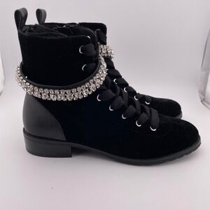 White House Black Market Velvet Rhinestone Combat Boots Black Size 7M